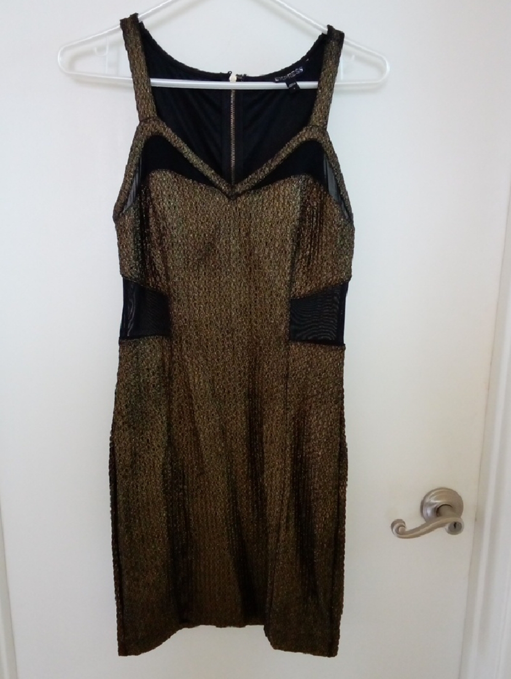 Express Metallic Gold and Black Mesh Midi Dress